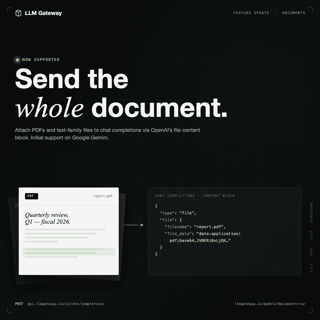 LLM Gateway now supports document attachments on chat completions