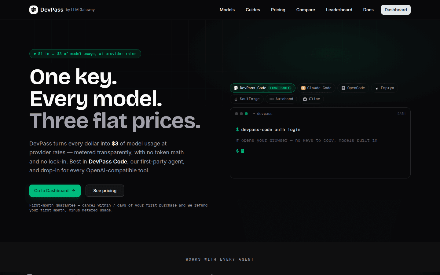 DevPass landing page with flat-price dev plans