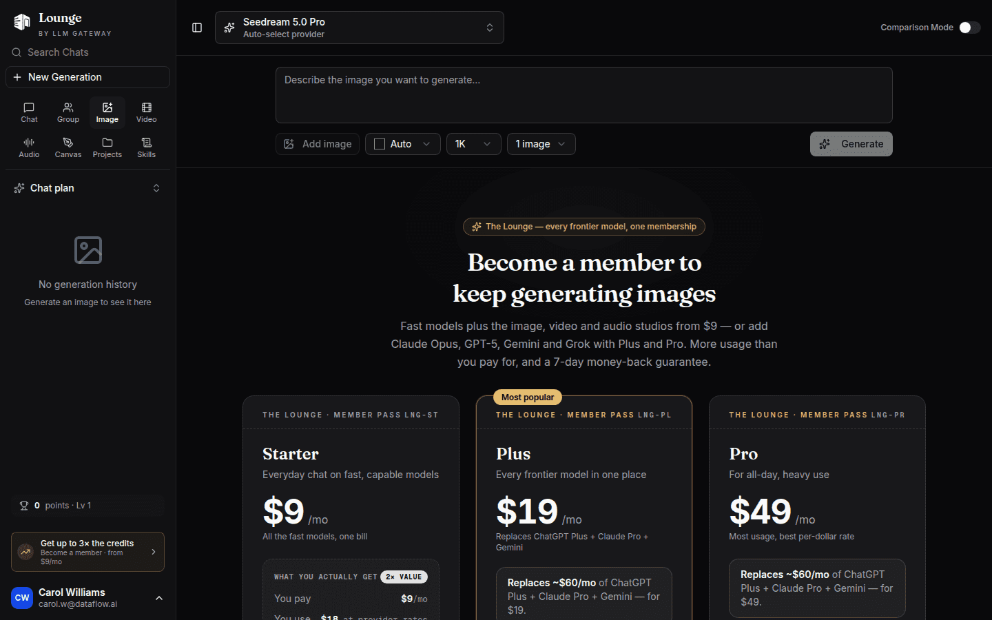Lounge Image Studio generating images with multiple AI models